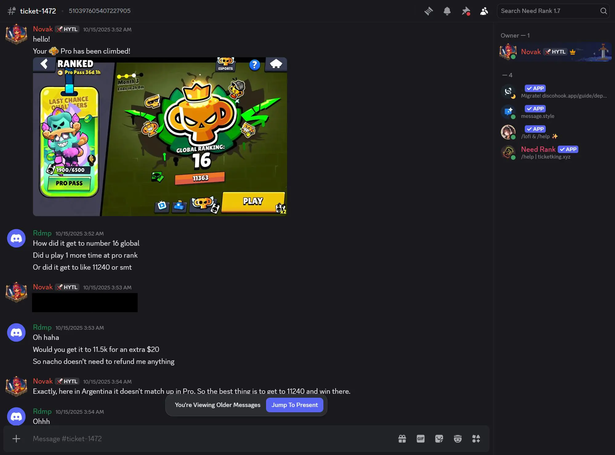 Pro rank client chat — international order completed