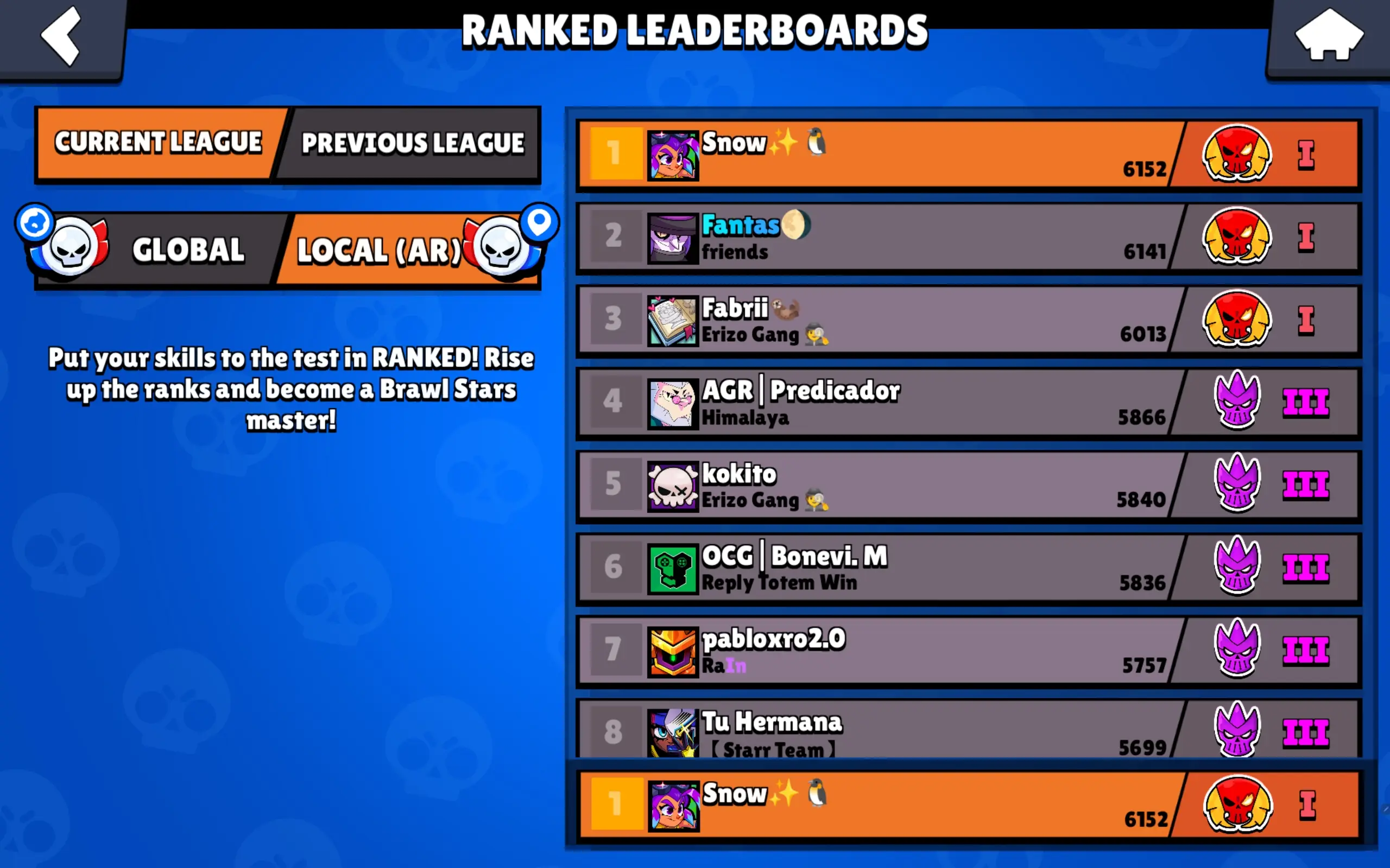 Top 1 Argentina Ranked Elo - end-of-season leaderboard